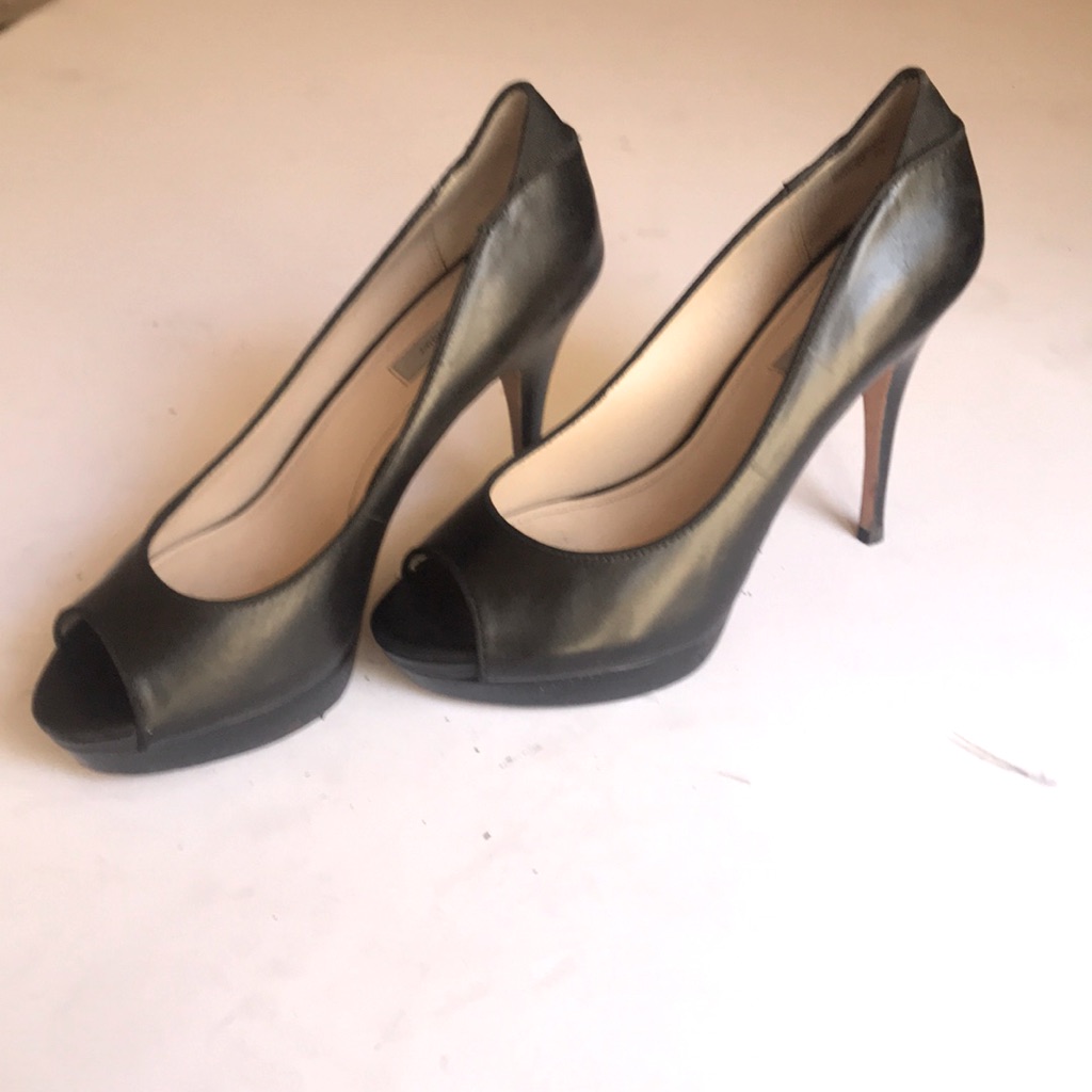 Black Leather Platform Heels Classigues Entier